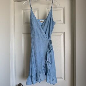 Listicle Women’s Baby Blue Wrap Dress Ruffle Fit And Flare Sz Small Sun Dress